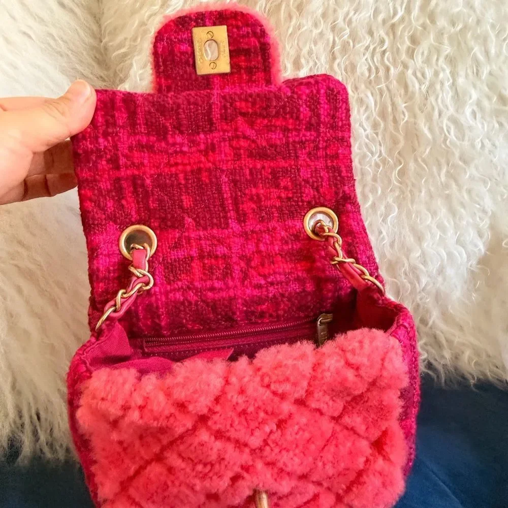 CHANEL Vibrant Pink Shearling Mini Bag